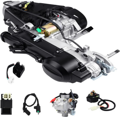 150cc Engine 4-Stroke GY6 Short Case Single Cylinder Moped Motor Air Cooled Complete Engine Set with CVT Transmission Kick Start Lever for Two-wheeled Scooter