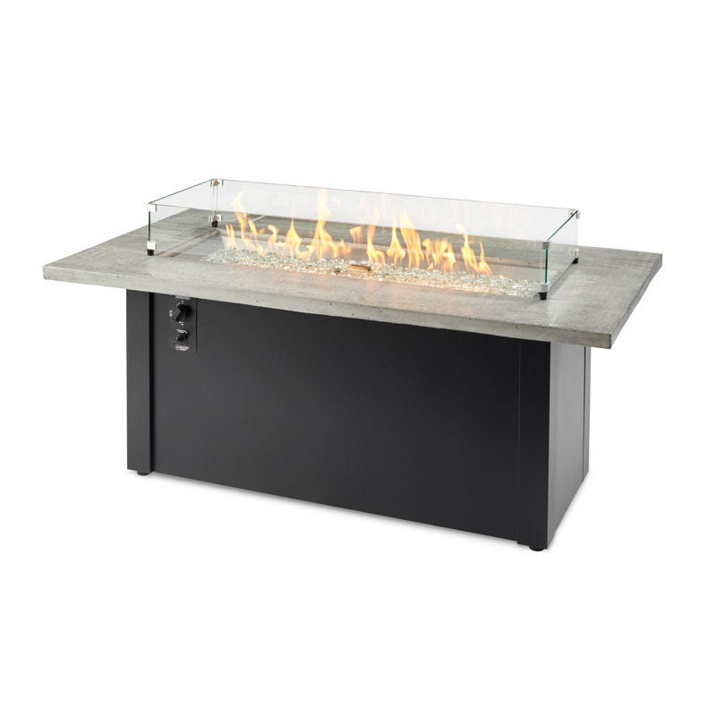 24″ H x 32″ W Concrete Propane Outdoor Fire Pit Table with Lid