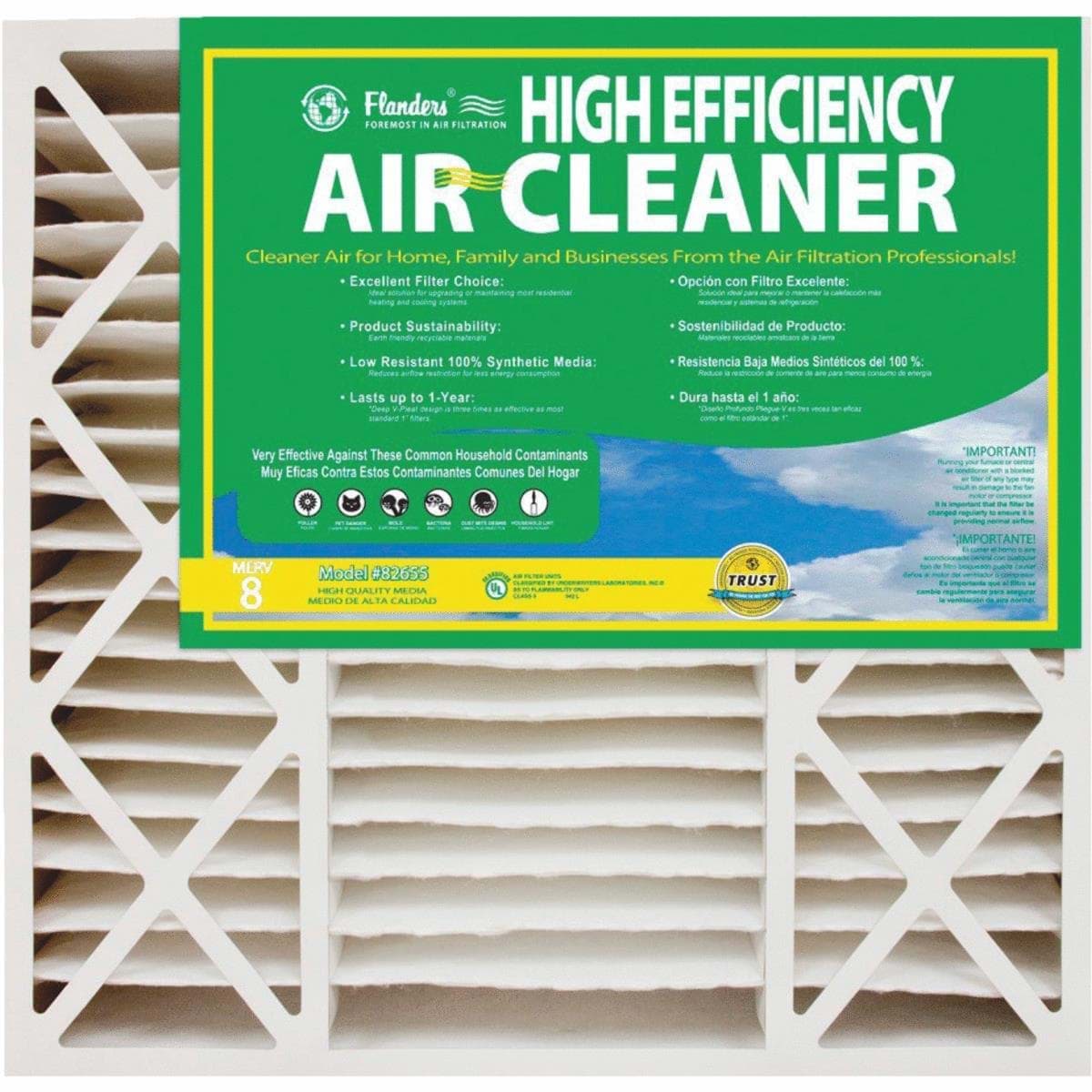 Flanders High Efficiency Deep Pleat Air Conditioner & Furnace Filter - 20"x25"x4-1/2"