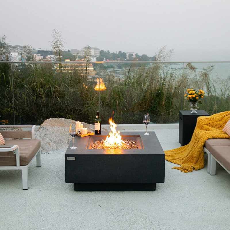 16.9″ H x 40″ W Concrete Outdoor Fire Pit Table with Lid