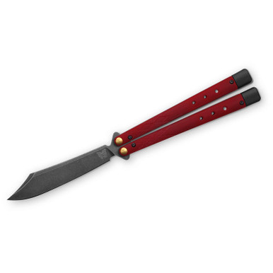 Benchmade Necron Balisong Butterfly Knife 4.59″ CPM-S30V Black Scimitar Ruby Red G10 Handles