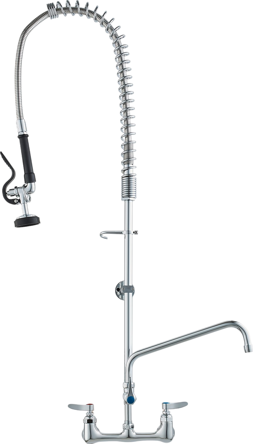 Vevor Pre Rinse Faucet 44" Commercial Wall Mount 12" Swing Spout 8" Center Pull Down Spray Head Brass New