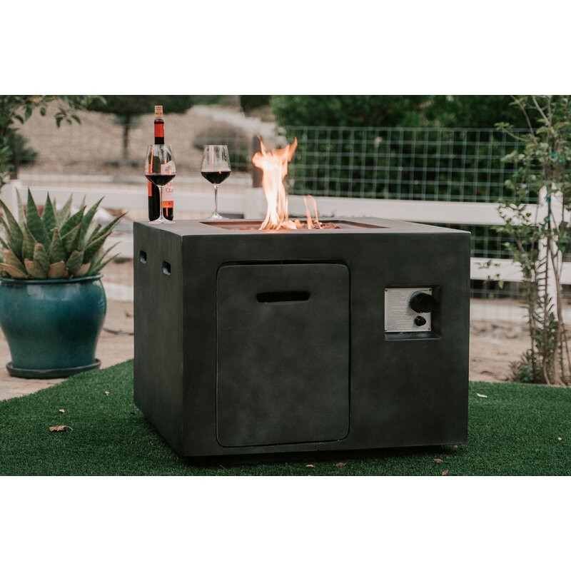 17 Stories 30″W Square Gray Mgo/Metal Outdoor Propane Gas Smokeless Fire Pit Table, Patio Heater, Backyard Fireplace, Conversation Area Centerpiece Bonfire