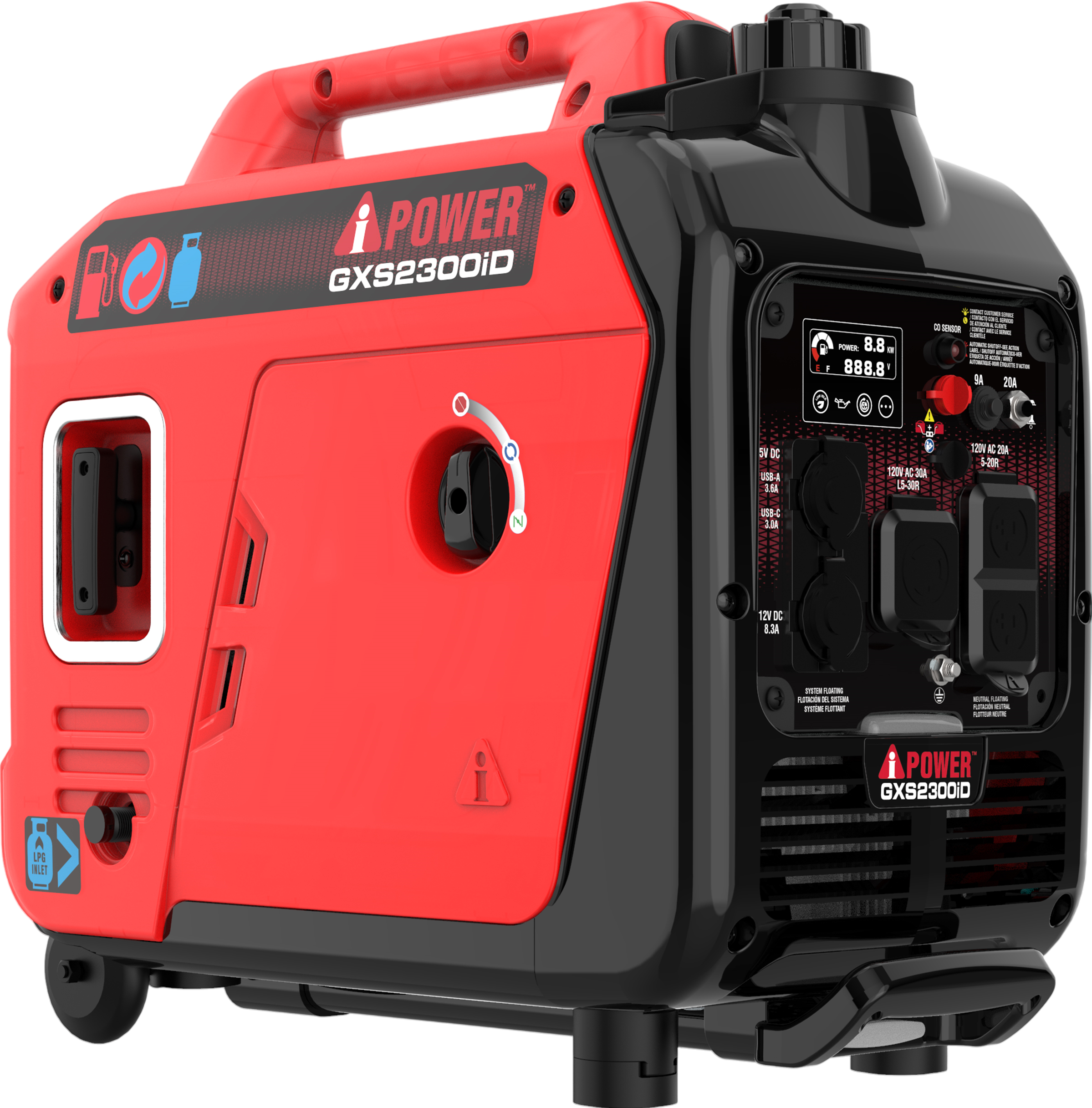 A-iPower GXS2300iD 1800W/2300W Generator Dual Fuel Gas Propane Low THD Inverter CO Alert New