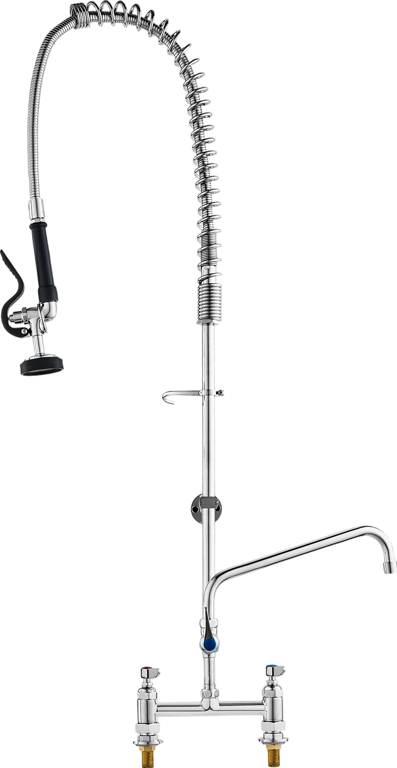 Vevor Pre Rinse Faucet 44" Commercial Deck Mount 12" Swing Spout 8" Center Pull Down Spray Head Brass New