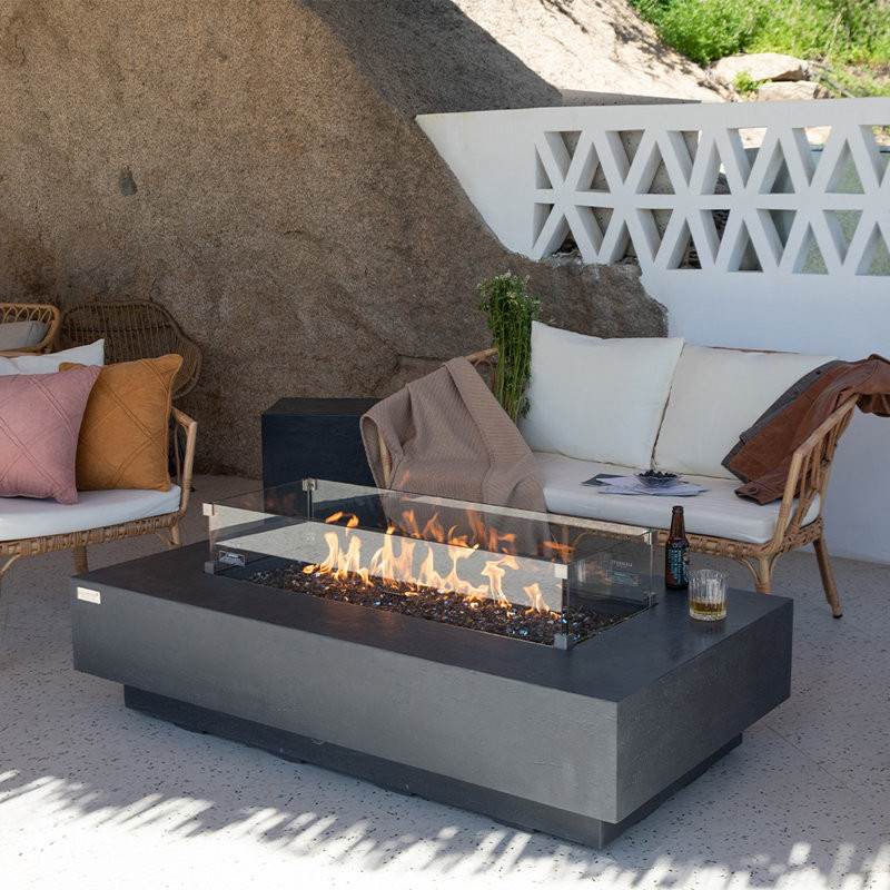 13.8″ H x 60″ W Concrete Outdoor Fire Pit Table with Lid