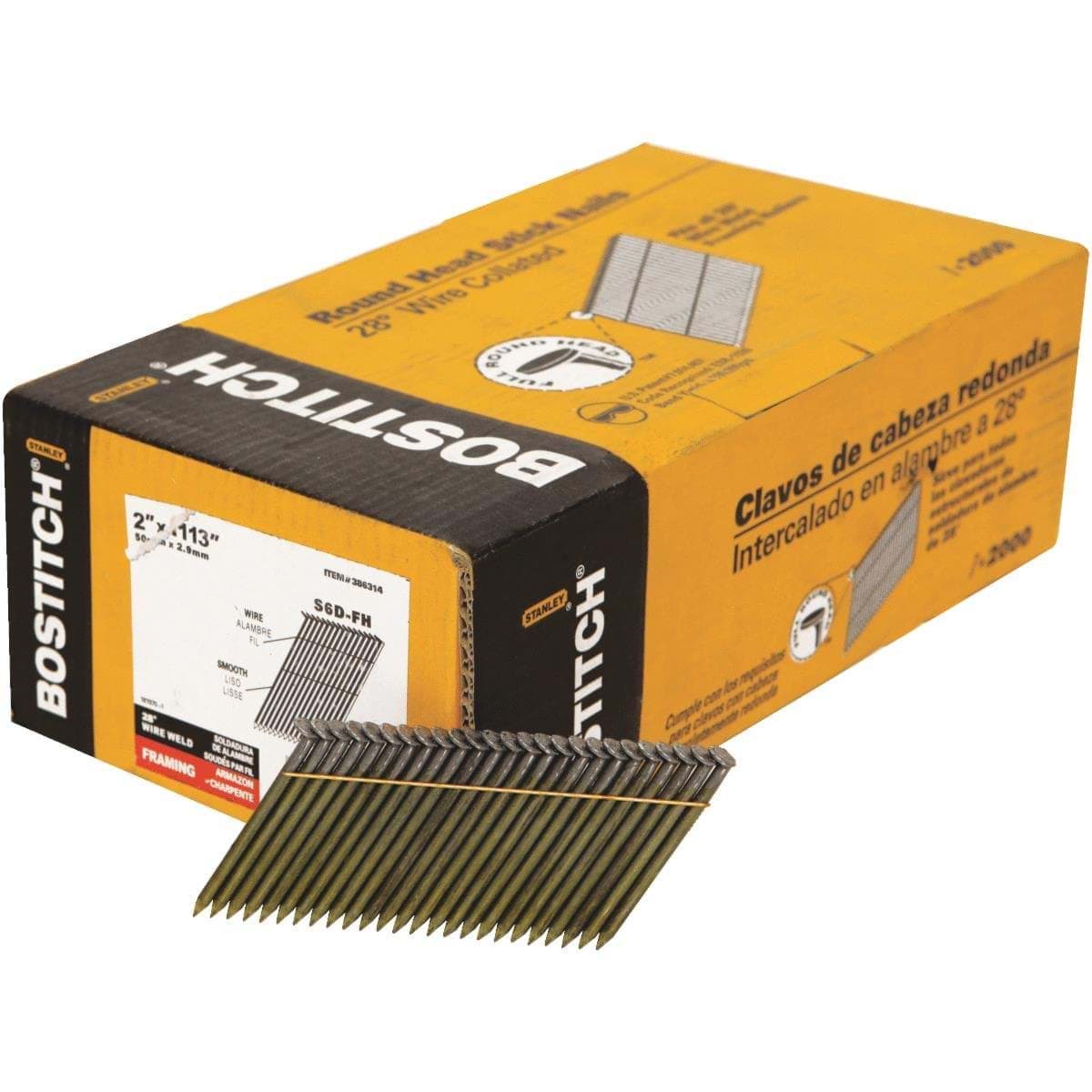 Bostitch 28 Degree Wire Weld Offset Round Head Framing Stick Nail - 2"