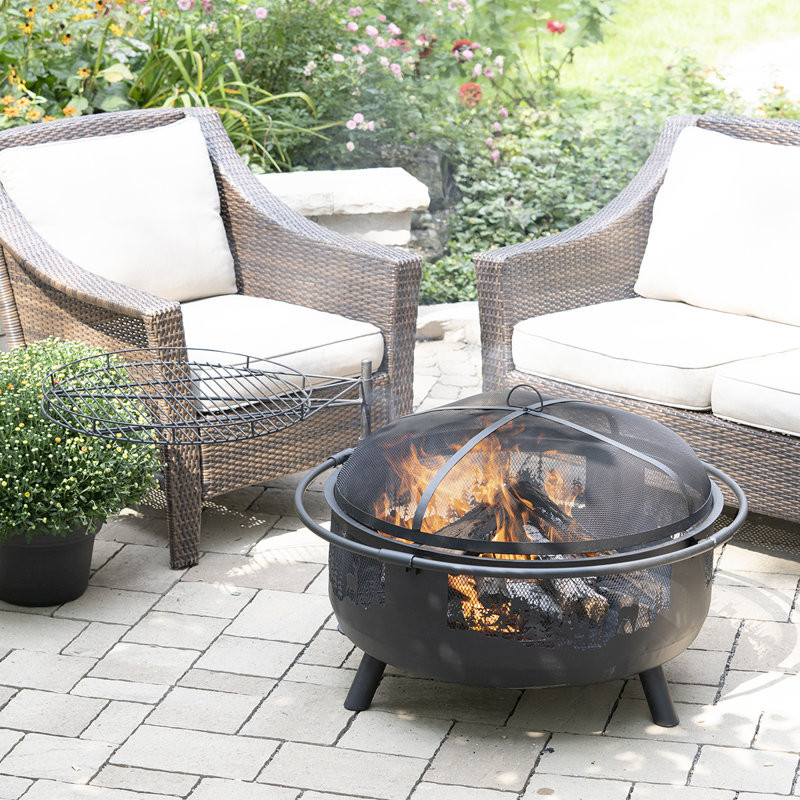 36″ Round Barrel Fire Pit With Swing Away Grill
