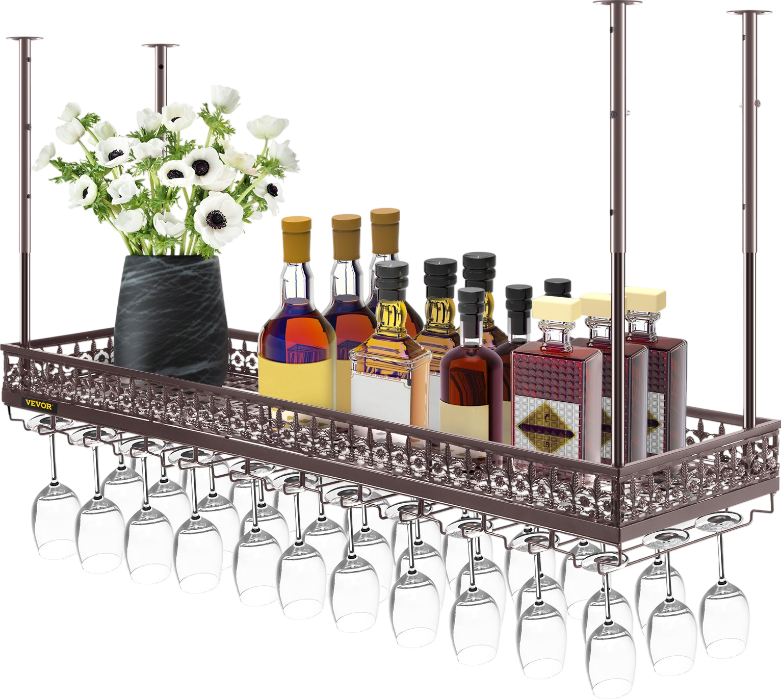 Vevor Ceiling Wine Glass Rack 46.9" x 13" Height Adjustable Hanging Cabinet New
